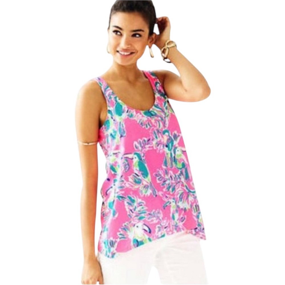 Lilly Pulitzer Monterey Tank Top Toucan Dragonfruit Palm Beach pink S